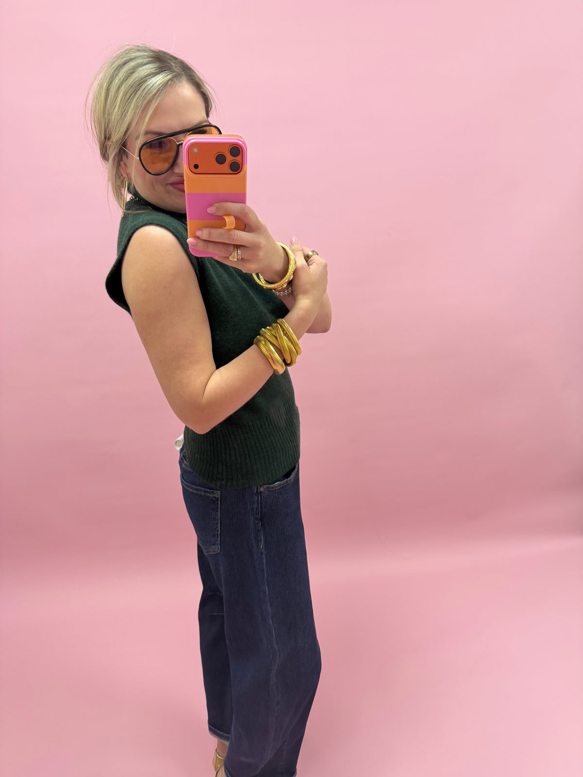 Deep Green High Neck Sleeveless Knit Top