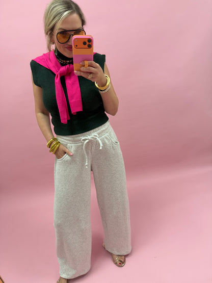 Gray Fleece Barrel Leg Sweatpants