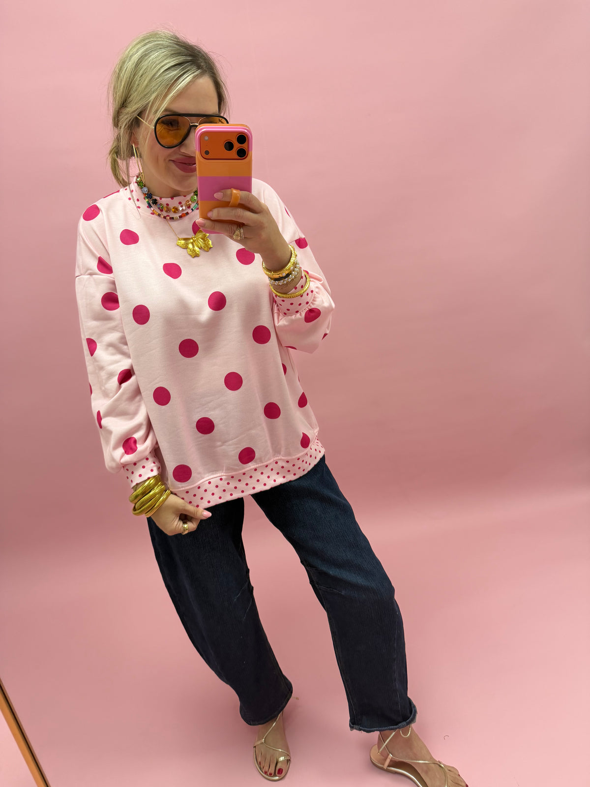 Polka Dot Print Long Sleeve Top