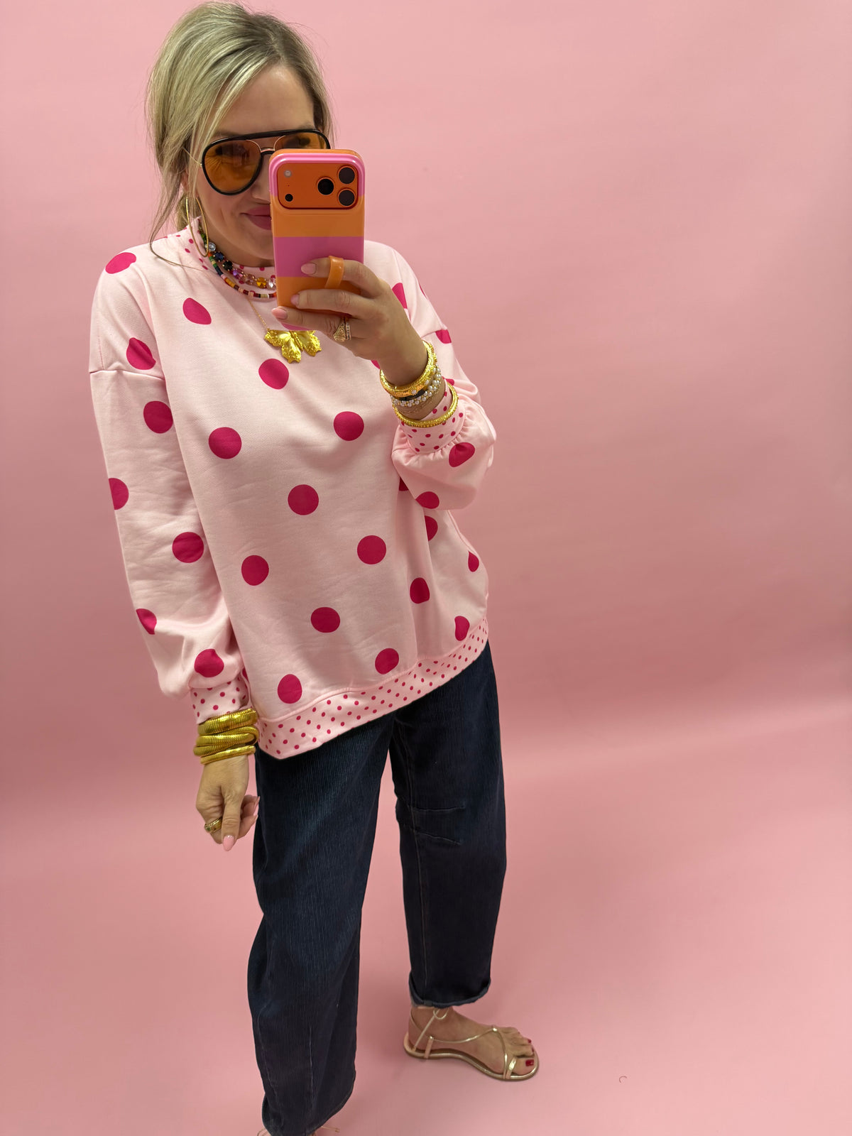 Polka Dot Print Long Sleeve Top