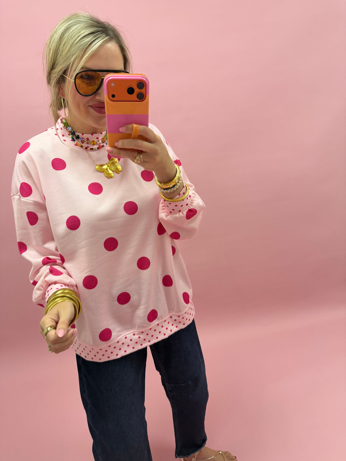 Polka Dot Print Long Sleeve Top
