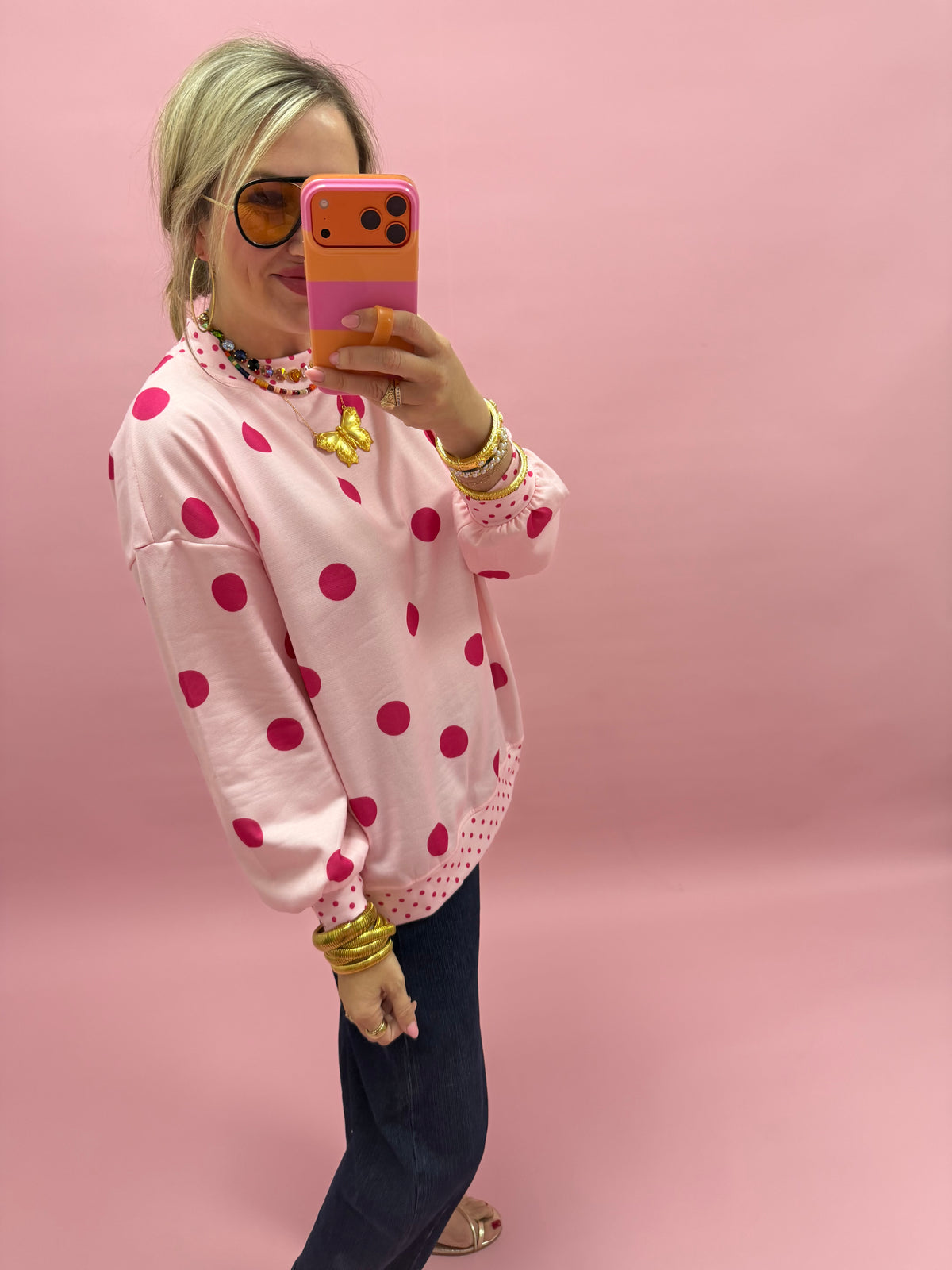 Polka Dot Print Long Sleeve Top