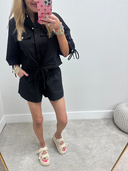 Black Wind Breaker Two Piece Set