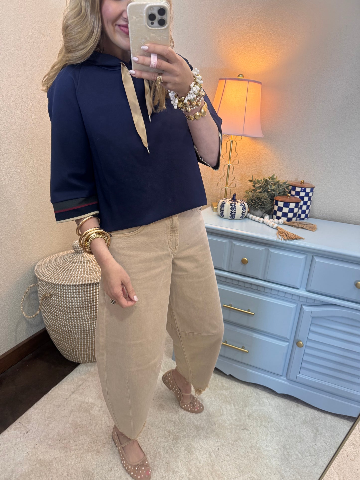 Navy Scuba 3/4 Sleeve Hoodie Top