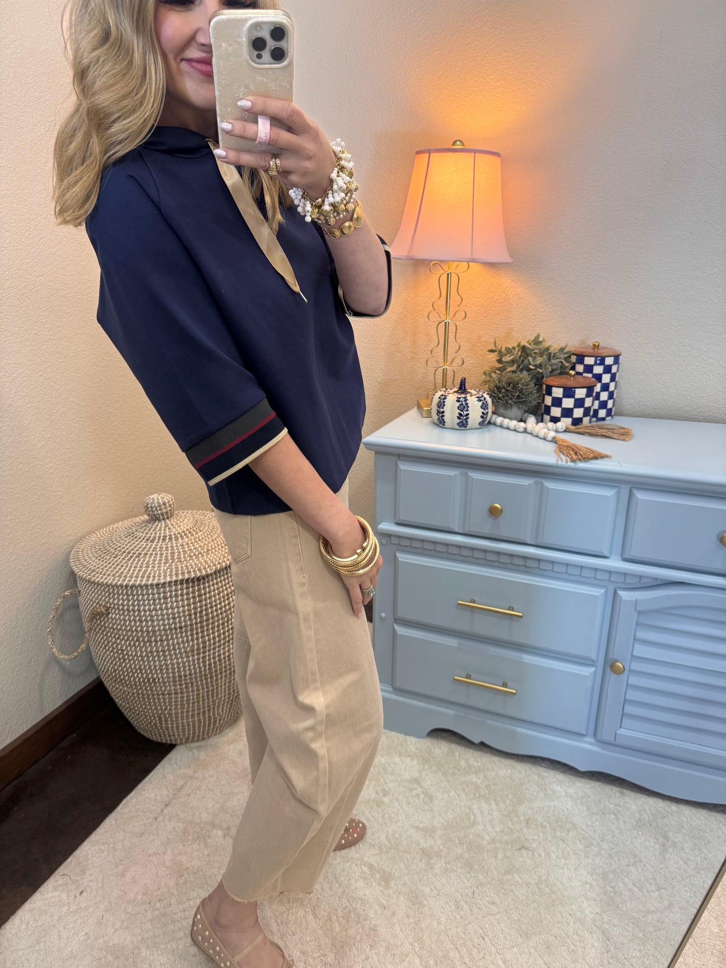 Navy Scuba 3/4 Sleeve Hoodie Top