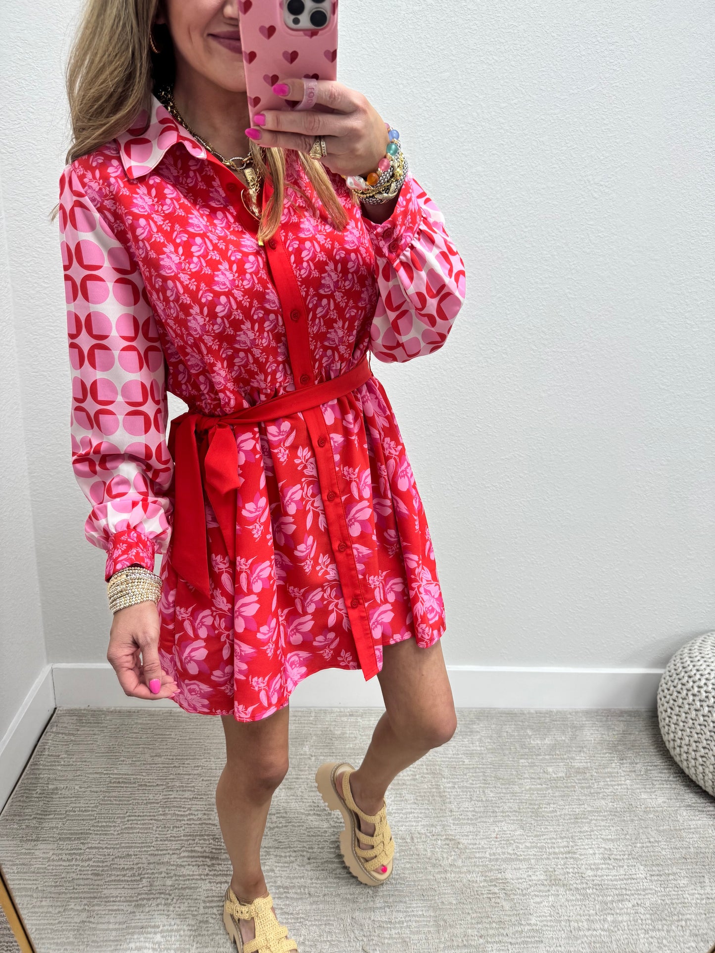 Pink and Red Floral Print Dress FS