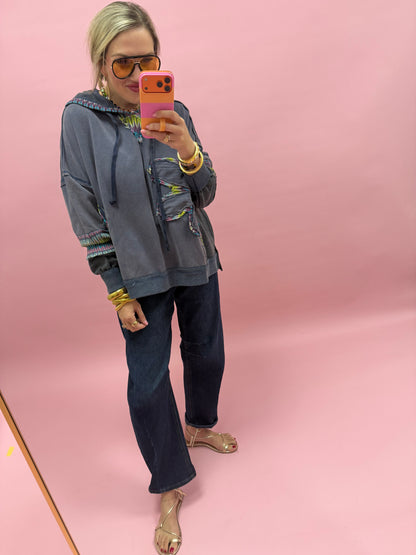 Blue Daisy Patch Hooded Sweat Shirt
