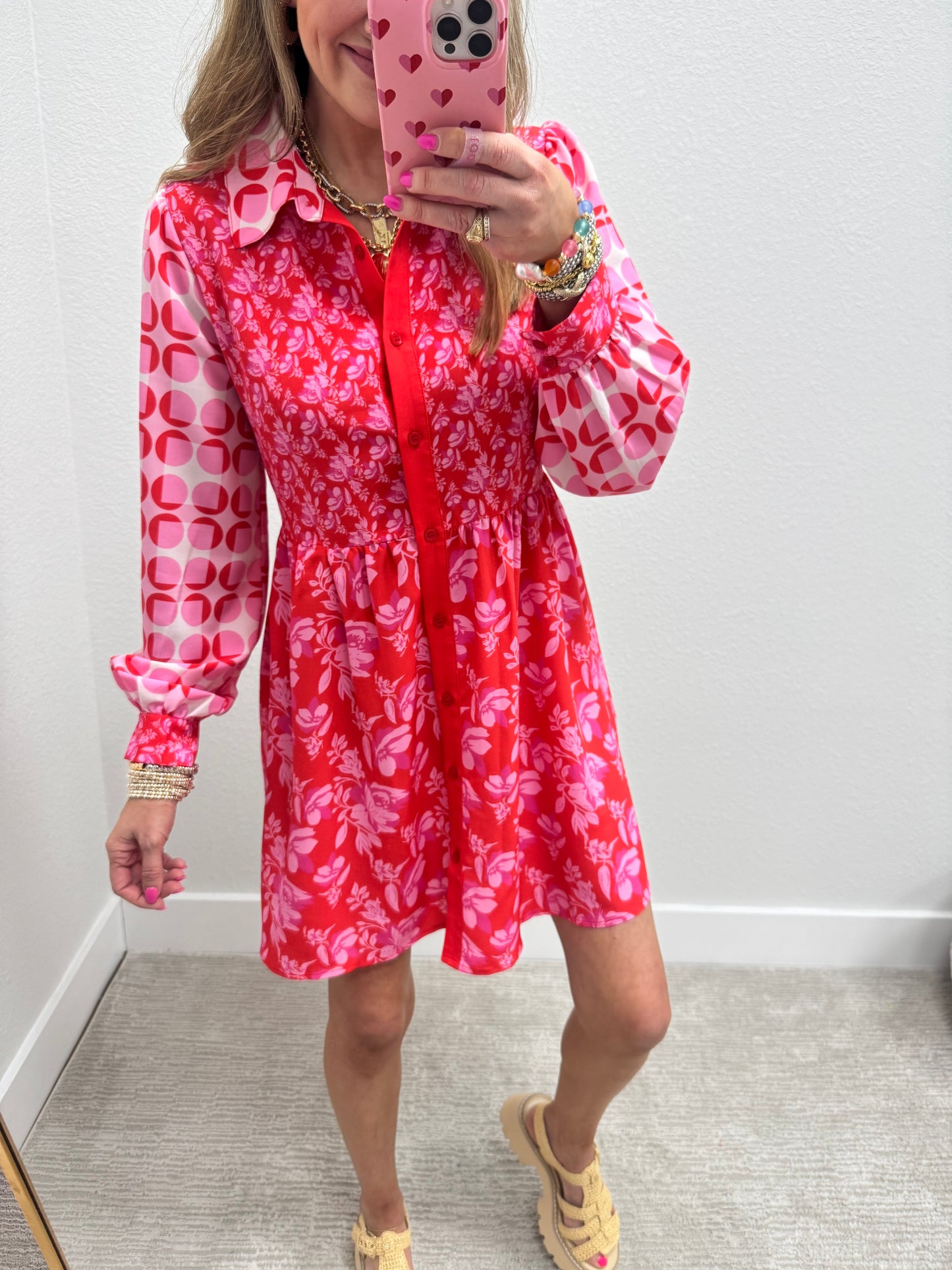 Pink and Red Floral Print Dress FS