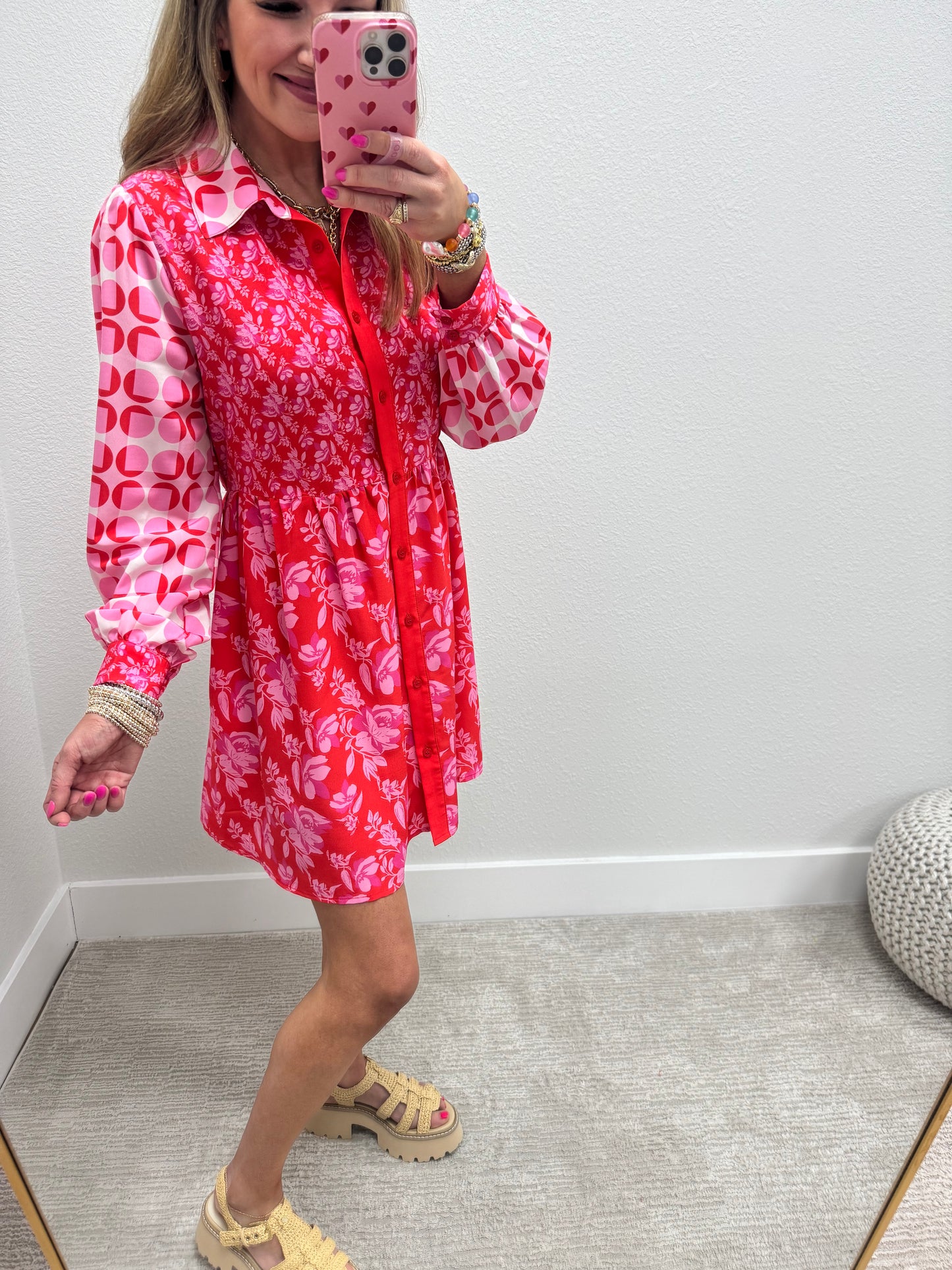 Pink and Red Floral Print Dress FS