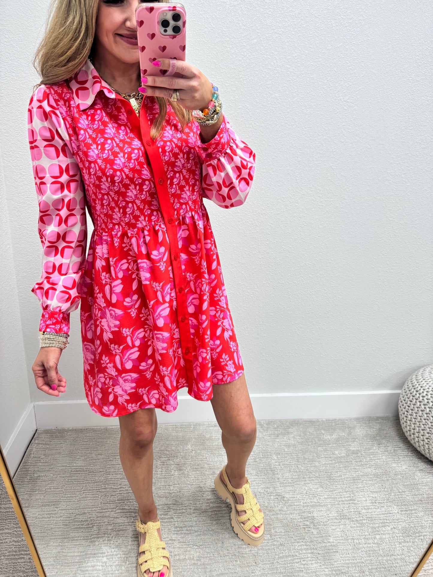 Pink and Red Floral Print Dress FS
