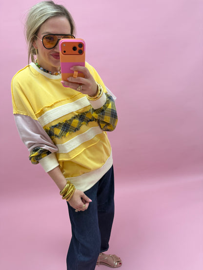 Plaid And Multi Color Washed Terry Pullover