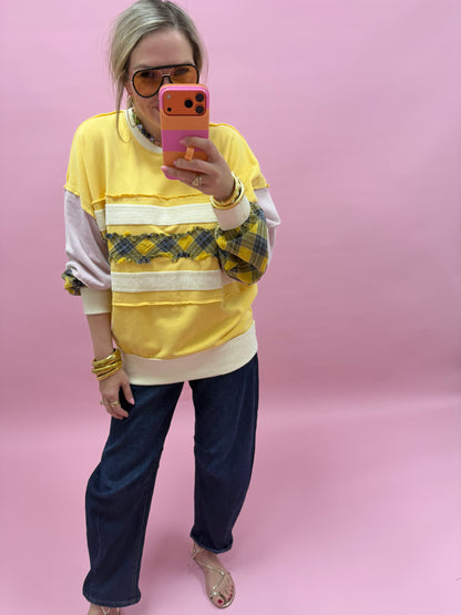 Plaid And Multi Color Washed Terry Pullover