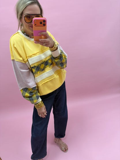 Plaid And Multi Color Washed Terry Pullover