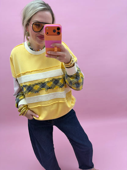 Plaid And Multi Color Washed Terry Pullover