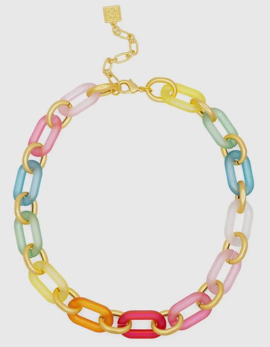 Multi Color Resin Oval Link Necklace