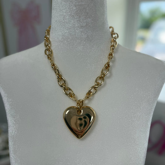 Gold Large Heart with Thick Chain Necklace