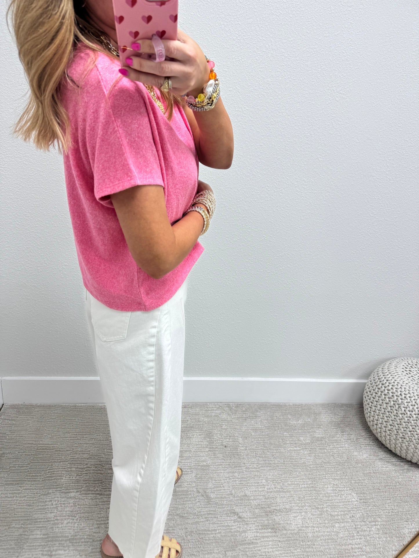 Pink Melange Super Soft Crop Short Sleeve