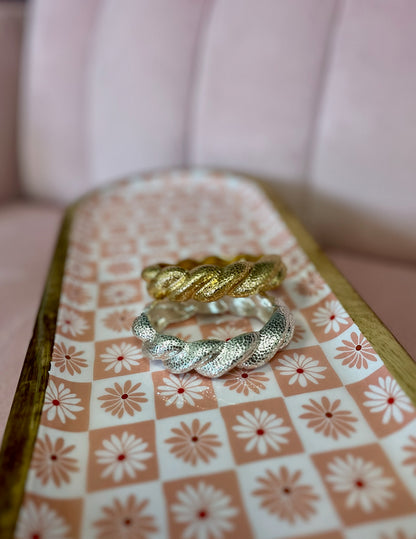 Textured Ribbed Chunky Bangle Bracelet (silver and gold)