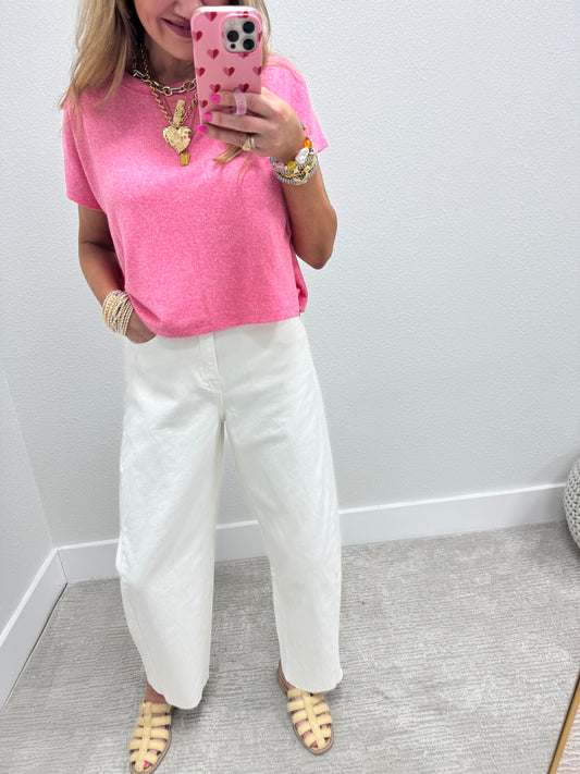 Pink Melange Super Soft Crop Short Sleeve