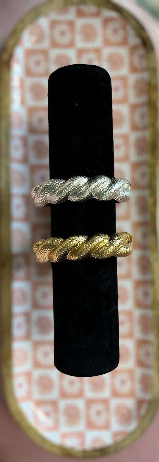 Textured Ribbed Chunky Bangle Bracelet (silver and gold)