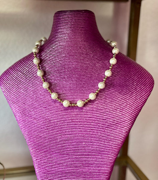 Water Resistant Style Pearl and Gold Bead Magnetic Necklace