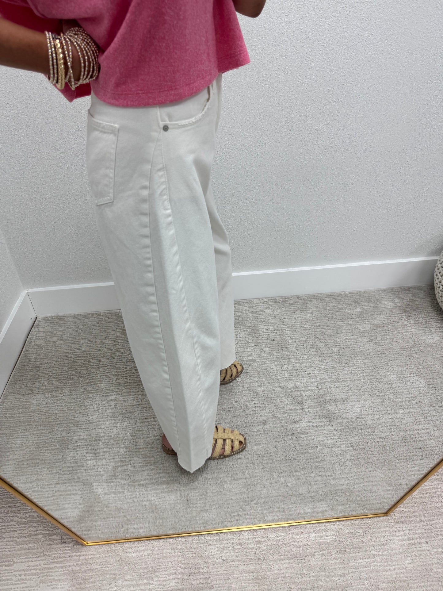 High Rise Full Length White Barrel Jeans FS