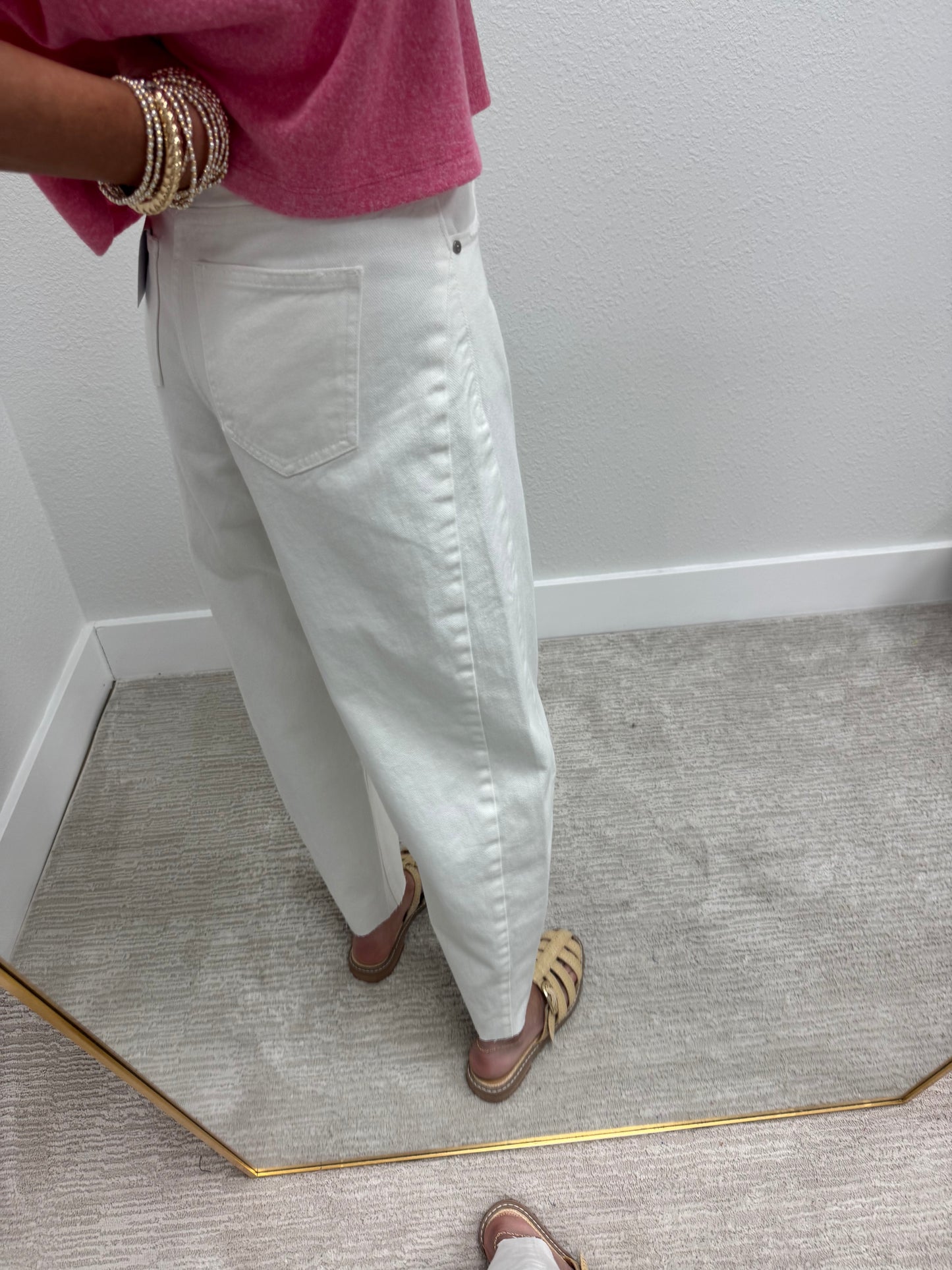 High Rise Full Length White Barrel Jeans FS