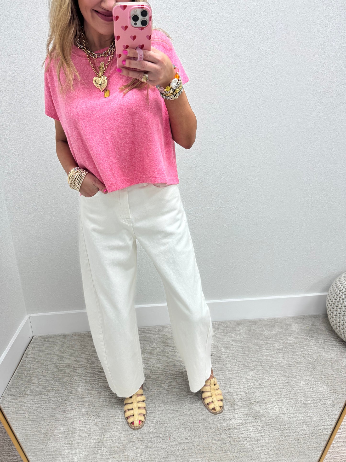 High Rise Full Length White Barrel Jeans FS