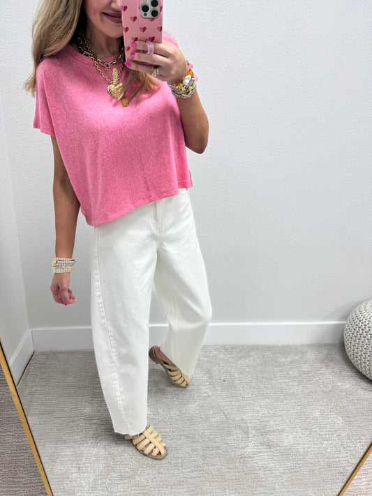 High Rise Full Length White Barrel Jeans