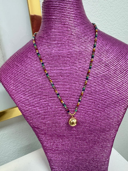 Multi Colored Necklace with Gold Ball FS
