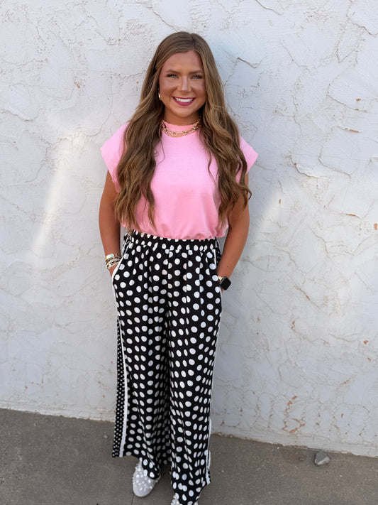 Pink High Neck Cap Sleeve Top