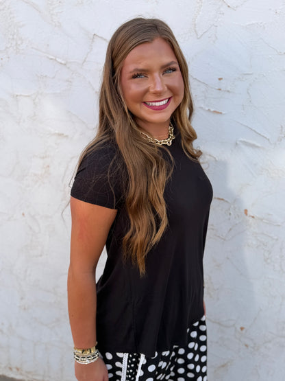 Black Flowy Round Hem Rayon Top