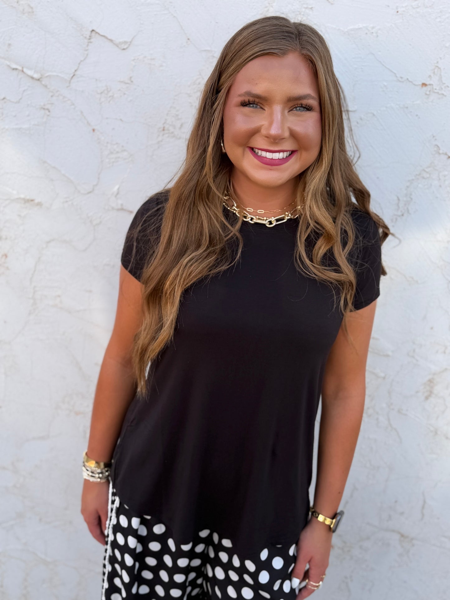 Black Flowy Round Hem Rayon Top