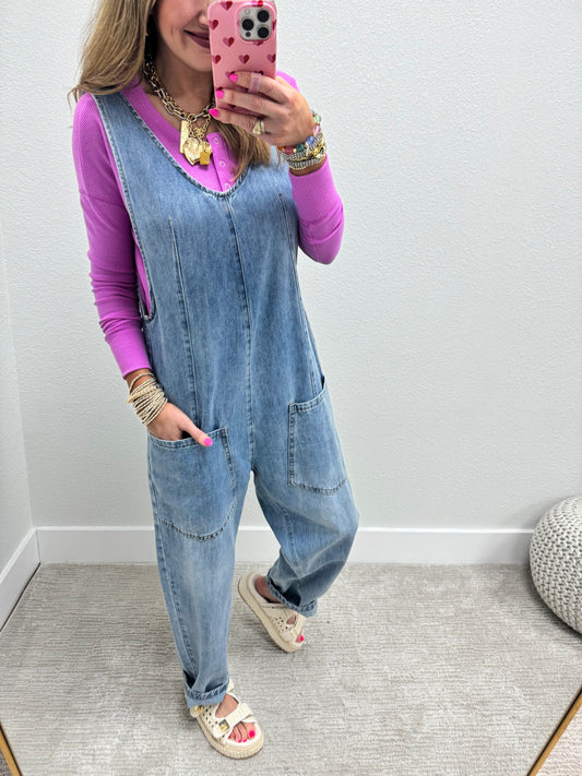 Denim Baggy Adjustable Overalls Pants