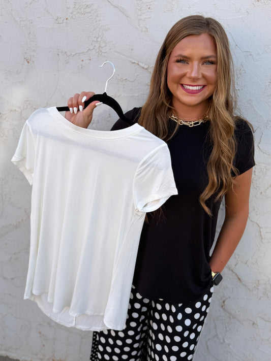 Black Flowy Round Hem Rayon Top