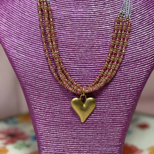 Chunky Heart Color Necklace (White and Pink)