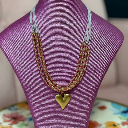 Chunky Heart Color Necklace (White and Pink)