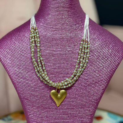 Chunky Heart Color Necklace (White and Pink)