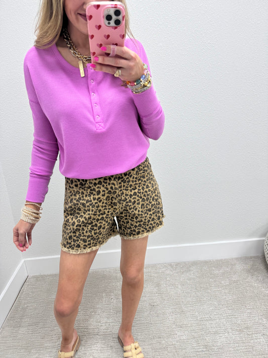 Mauve Waffle Long Sleeve Henley Top