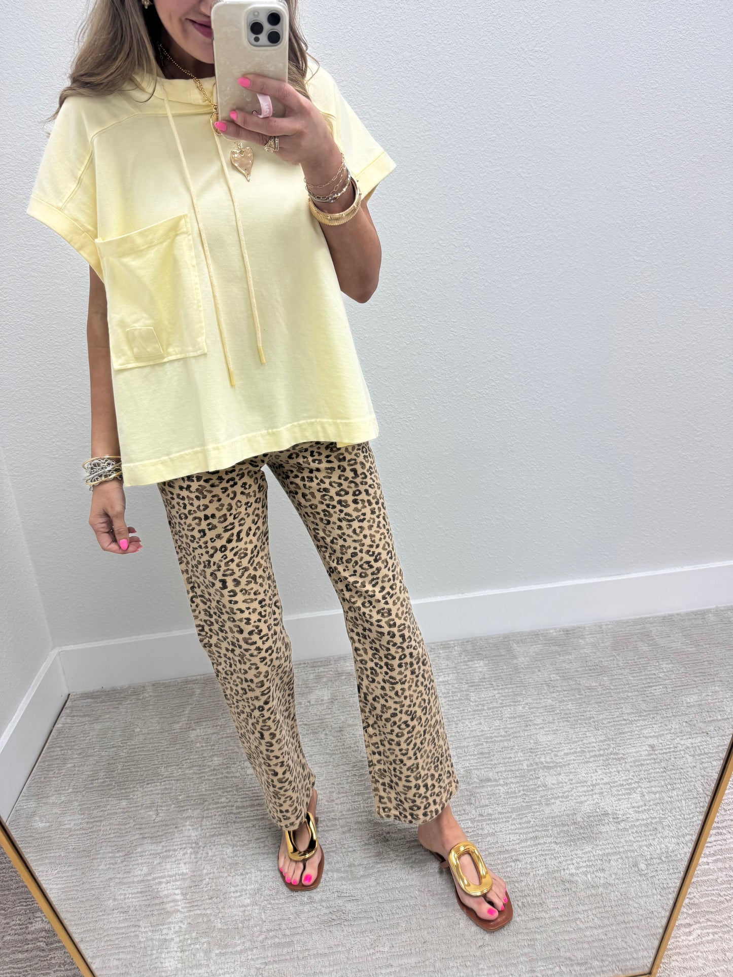 Risen Leopard Mid Rise Ankle Slim Straight Jeans