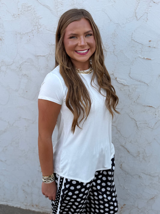 Ivory Flowy Round Hem Rayon Top