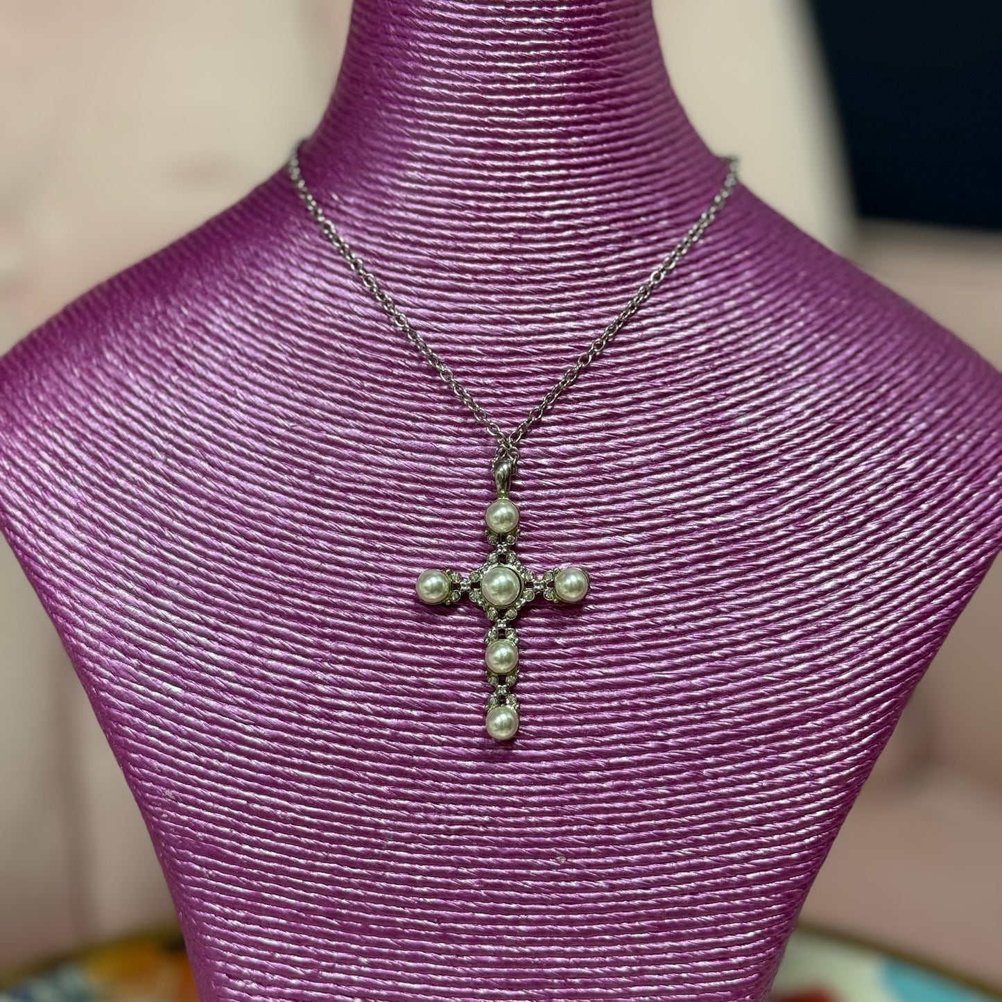 Pearl Cross Necklace (Gold and Silver)
