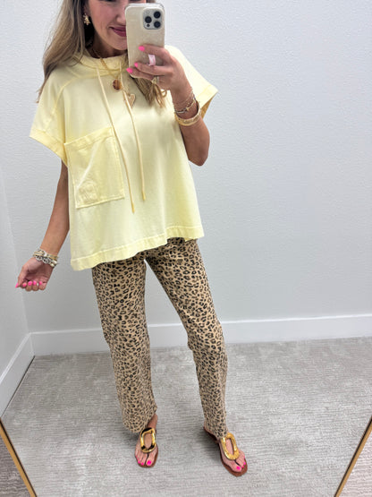 Yellow Rinse Washed Half Sleeve Hoodie