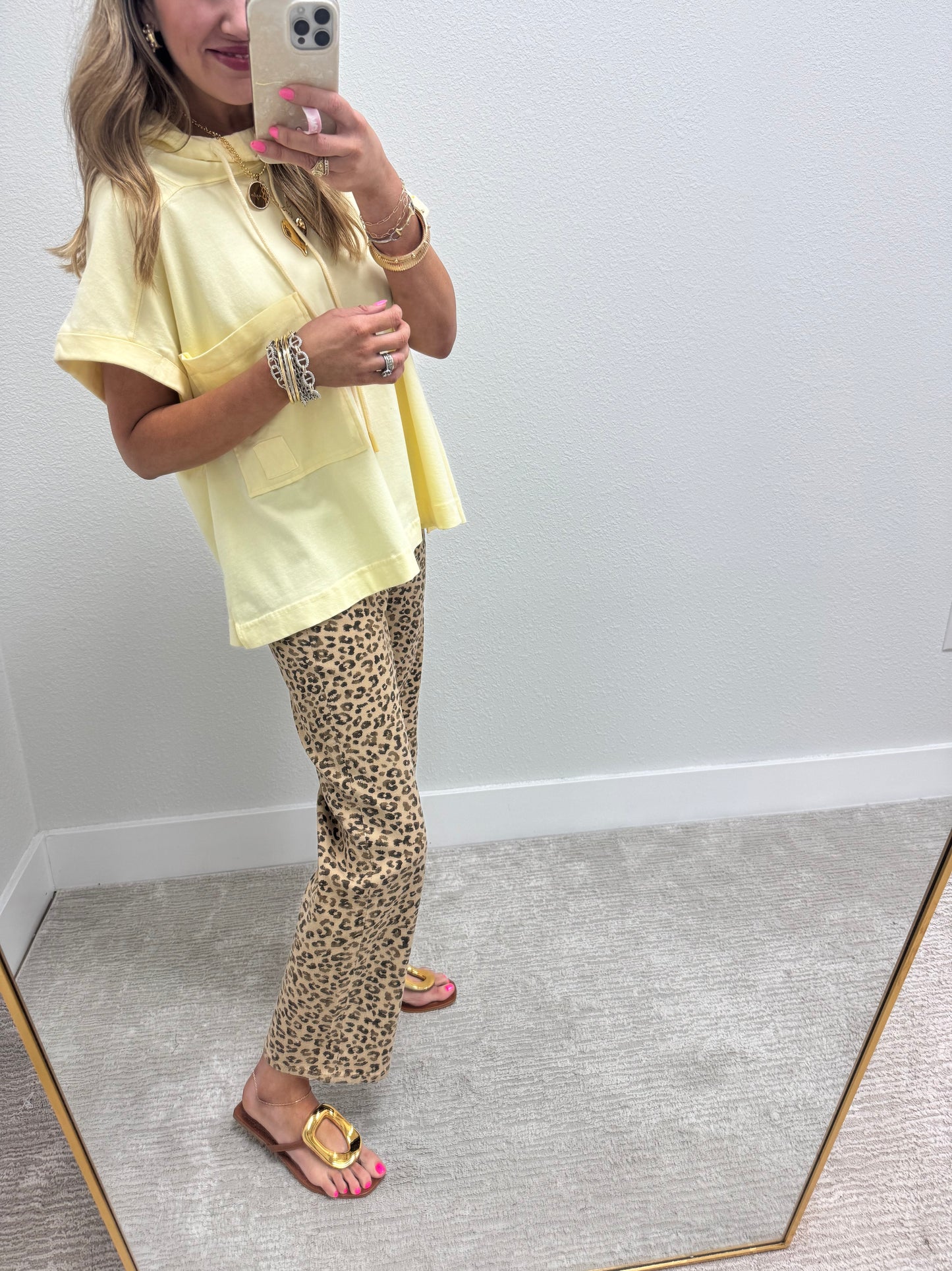 Risen Leopard Mid Rise Ankle Slim Straight Jeans