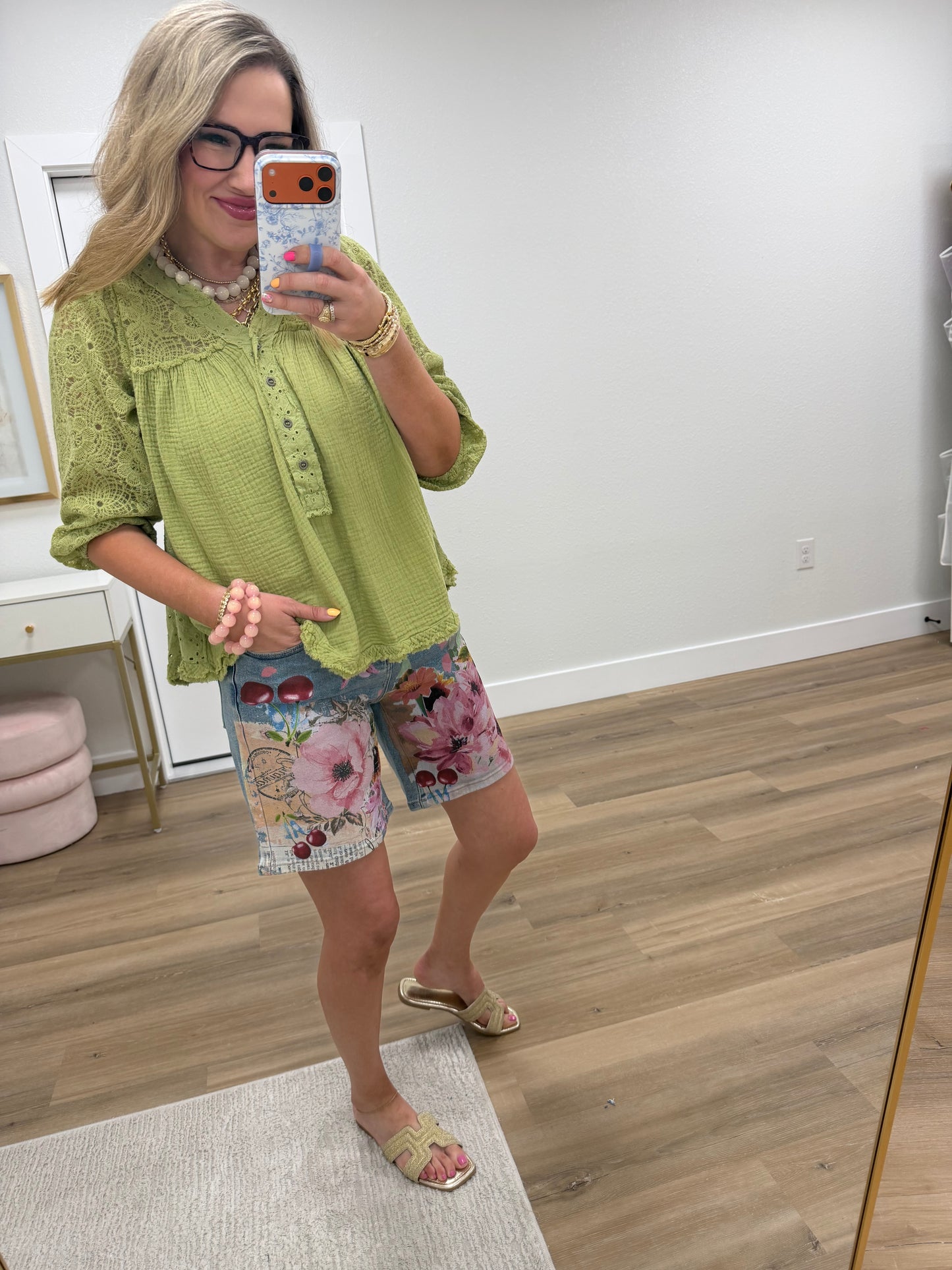 Avocado Crochet Button Up Top