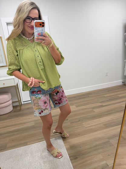 Avocado Crochet Button Up Top