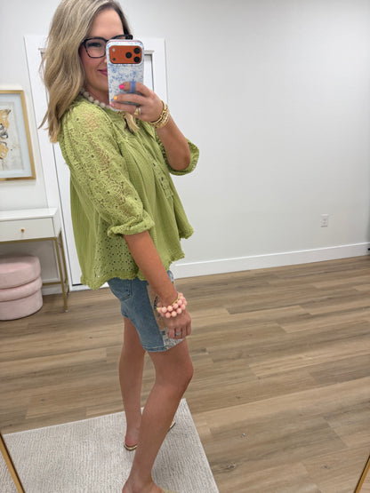 Avocado Crochet Button Up Top