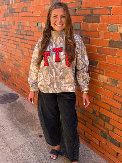 Queen of Sparkles Licensed Texas Tech Camo Mock Neck