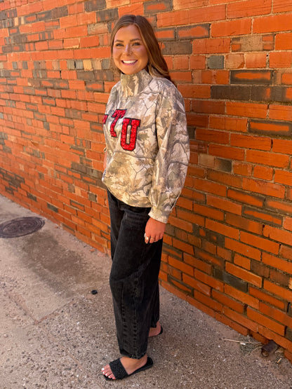 Queen of Sparkles Licensed Texas Tech Camo Mock Neck