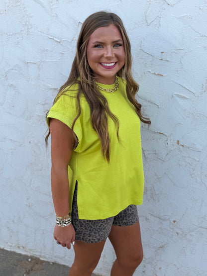 Lime High Neck Cap Sleeve Top
